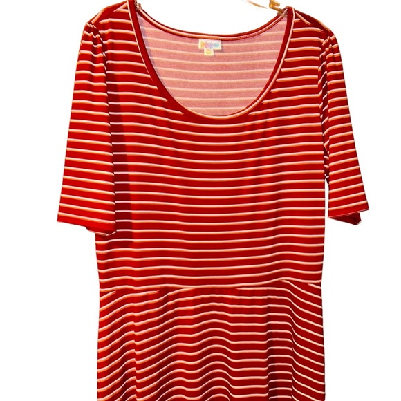 NWOT LulaRoe Ana Scoop Neck red stripe 3/4 Sleeve Maxi Dress plus size 3X - Picture 2 of 4